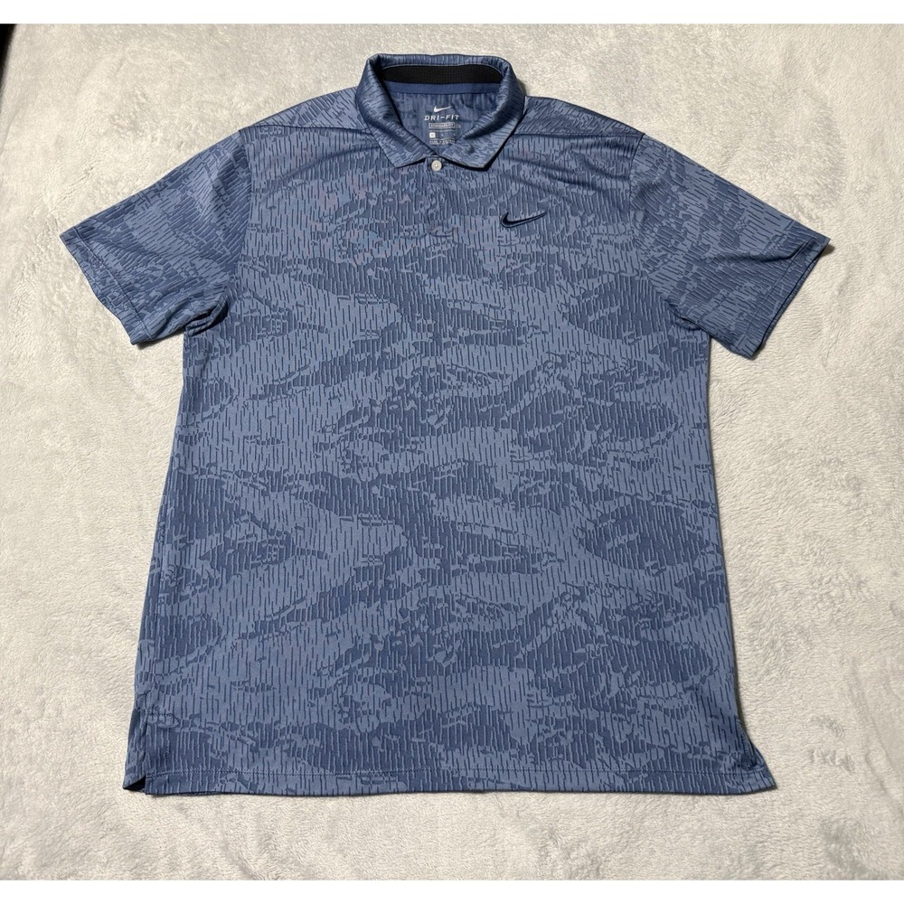 Nike Dri Fit Vapor Camo Golf Polo Shirt Mens L Blue Stretch Performance BV0478